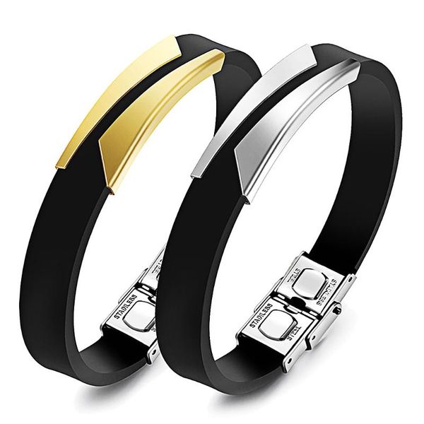 

charm bracelets 10pcs/lot classic silicone bracelet men jewelry accessories stainless steel bangles mens jewellery pulseras, Golden;silver