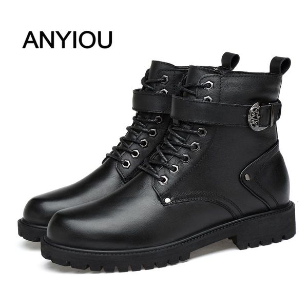 

dress shoes anyiou 2021 classic outdoor casual boots men's autumn man brand lace-up comfortable male fashion, Black