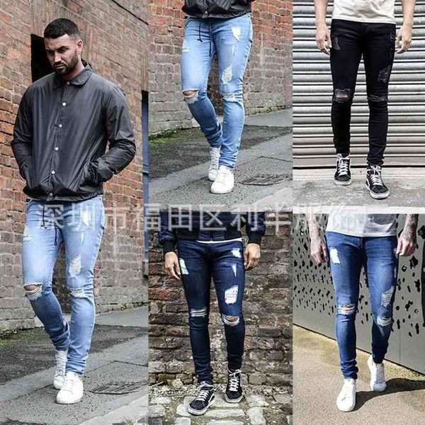 

men's fashion jeans ny with holes, Blue