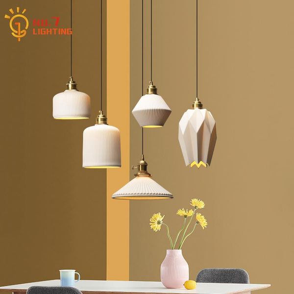 

pendant lamps nordic design white ceramic copper lights creative individual modern hanging lamp bedroom bedside restaurant bar study