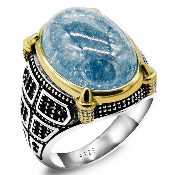 

cluster rings style turkish men's husband gift zircon ring 925 sterling silver and spinel vintage punk high jewelry, Golden;silver