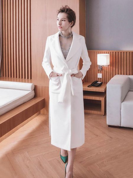 

women's trench coats white windbreaker middle long 2021 korean spring temperament slim over knee coat, Tan;black