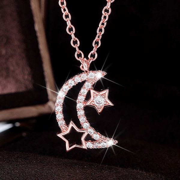 

2021 new elegant temperament star moon choker necklace for women simple clavicle chain necklace luxury wedding party jewelry, Silver
