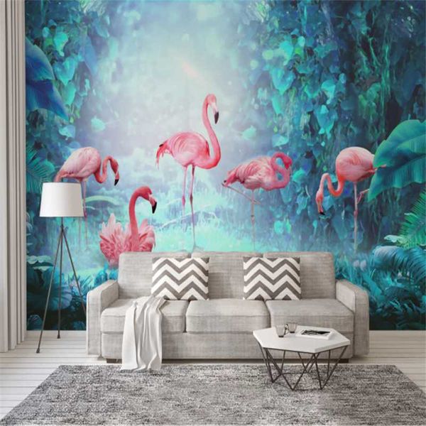 

custom mural wallpaper modern minimalist tropical rainforest flamingo background wall painting wallpapers