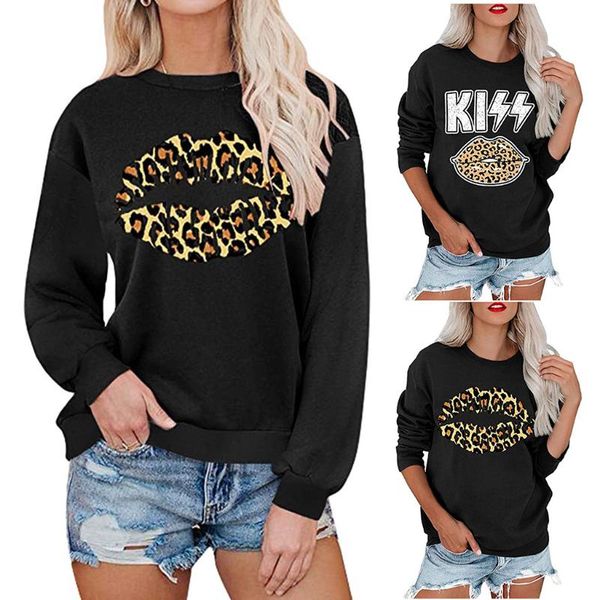 

women's t-shirt woman tshirts harajuku women long sleeve leopard print lip pattern mujer camisetas t-shirty damskie, White