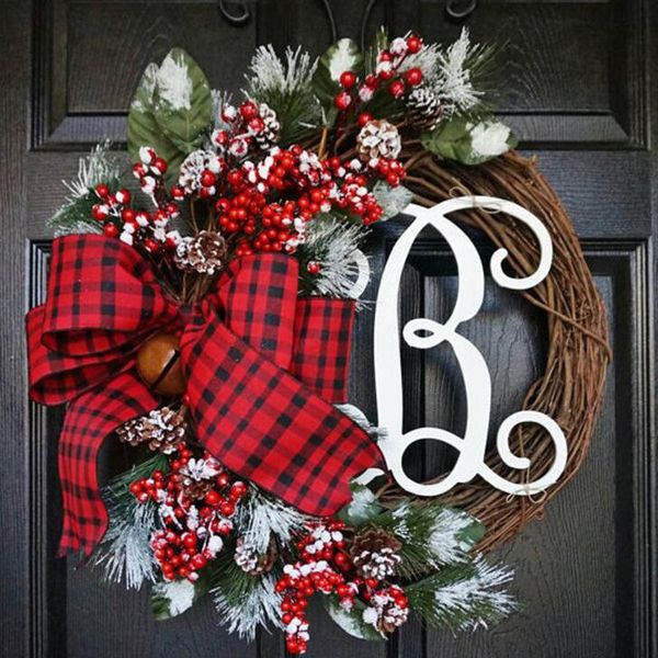 

christmas decorations pine cone and red berry wreath front door decoration shopping mall window happy year ja55