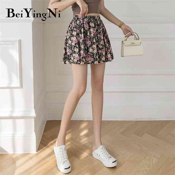 Plus Größe Floral Bedruckte Shorts Weibliche Vintage Casual Koreanische Harajuku Hohe Taille Breite Bein Frauen Chic Strand Hose 210506