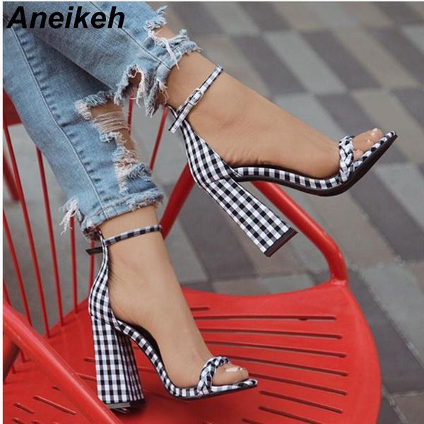 

aneikeh fashion pu women heeled sandals bandage ankle strap pumps super high heels peep toe dress lady shoes size 35-42 black