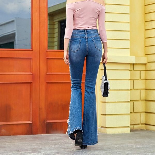 

women's jeans high-waisted women up to jeans plus size denim hollow out enlargement thin office adjustment ladies long 40sg, Blue
