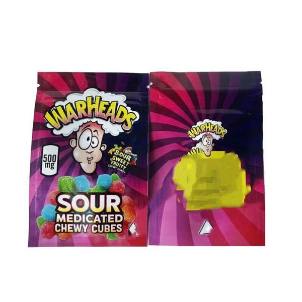 

500mg warheads mylar bag 2021 sour sweet chewy cubes edibles gummies candy package bags wholesale