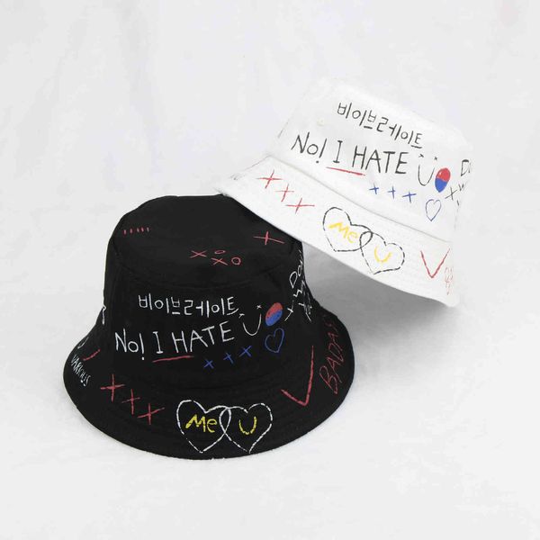 

fisherman's hat korean hip hop graffiti casual women and men fashion versatile, Blue;gray