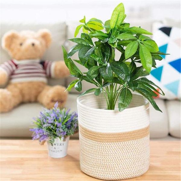 

storage baskets handmade cotton rope woven garden flower pot foldable laundry basket with handles dirty clothes toy organizer