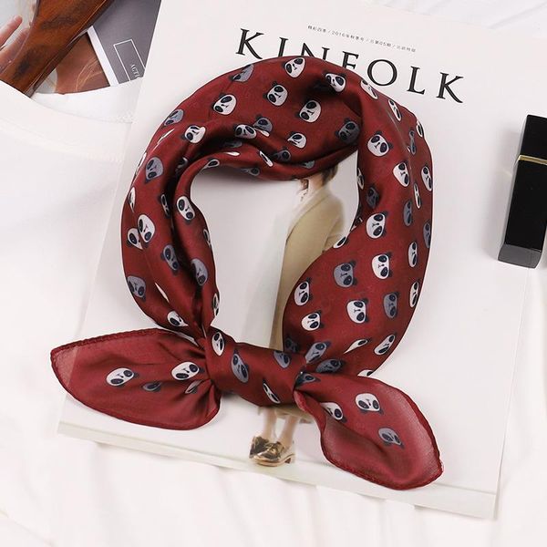 

scarves 2021 korean version of the cartoon printing imitation silk decoration small square scarf satin headband 53cm, Blue;gray