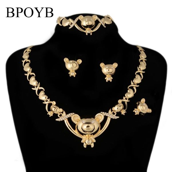 

earrings & necklace bpoyb big teddy bear xoxo jewelries gold color wedding fashion papua guinea hawaiian kid lady jewelry set, Silver