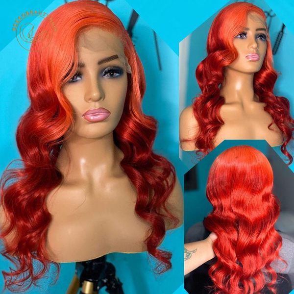 

lace wigs ombre orange red frontal wavy 13x4 front wig 180% density brazil.ian hair 2 tones colored human, Black;brown