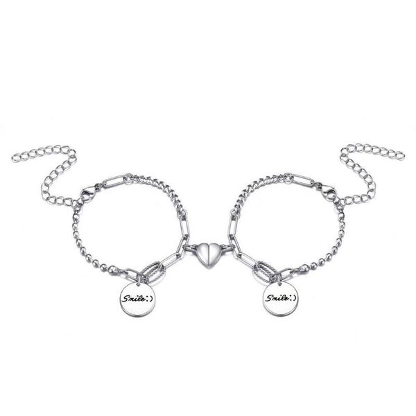 

charm bracelets drop smile heart bracelet arrival magnet bangle jewelry for couple yp8502, Golden;silver