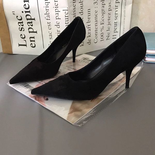 

women high heels dress shoes club 2021 elegant black suede metal buckles pumps stiletto heel pointed toes thin letter wedding party wear lux