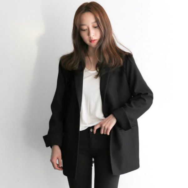 

women's suits & blazers women black suit blazer office jacket ladies tailored oversized fashion double buttons long loose coat formal c, White;black