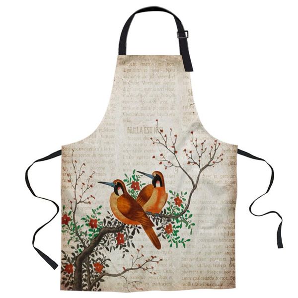

aprons flower bird plum blossom retro printed kitchen cooking baking canvas sleeveless for women man kids home delantal cocina