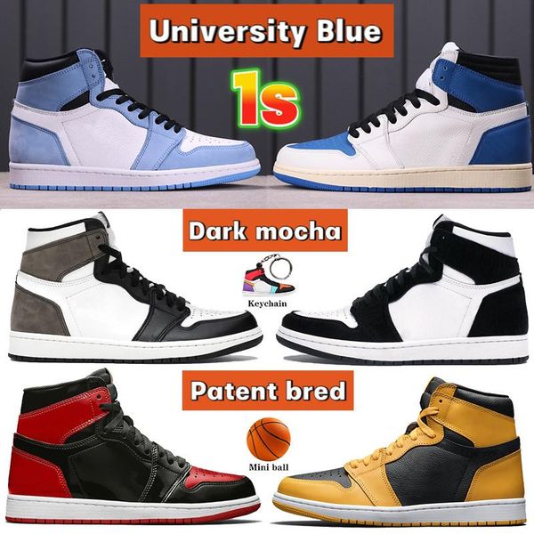 

2021 university blue 1 1s basketball shoes unc 3 shadow dark mocha hyper royal patent bred electro orange twist men women trainers sneak, Black