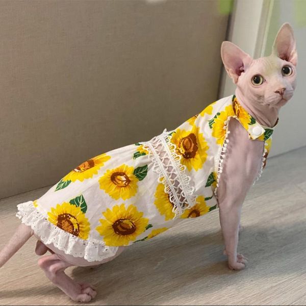 

cat costumes sunflower print skirt hairless clothes pure cotton cool and breathable princess dress accessories