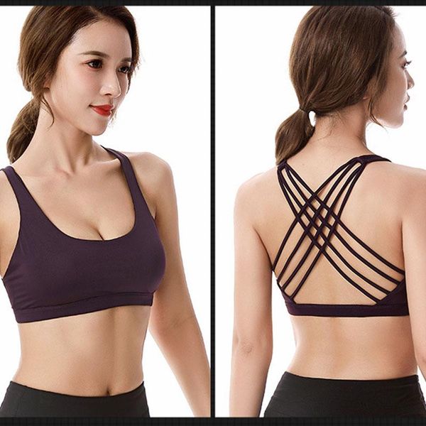

yoga outfit fitness sports bra for women push up solid cross back running gym training workout femme padded underwear crop female