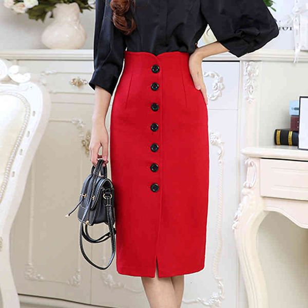 

skirts thick wool vintage high waist womens autumn winter women jupe button package hip lady office pencil skirt vub6, Black