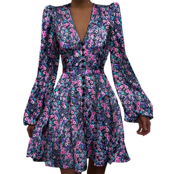 

casual dresses fashion mini dress women solid color deep v neck lantern sleeve plus size a-line banquet wedding party, Black;gray