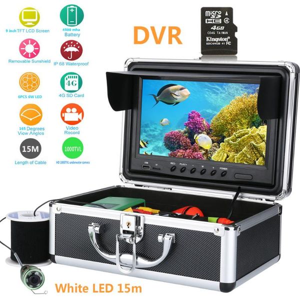 

fish finder 15m/30m/50m 9''inch color digital lcd 1000tvl hd dvr recorder waterproof fishing video underwater camera
