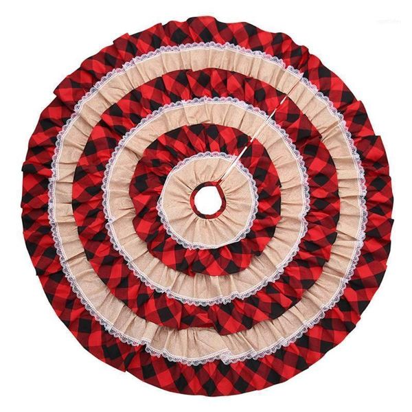 

christmas decorations soft tree skirts red cake plaid round linen lattice carpet home party festival decoration supplies1