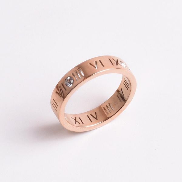 

wedding rings fashion jewelry elegant temperament of hollow out lucky roman numerals rose gold plating titanium steel ring, Slivery;golden