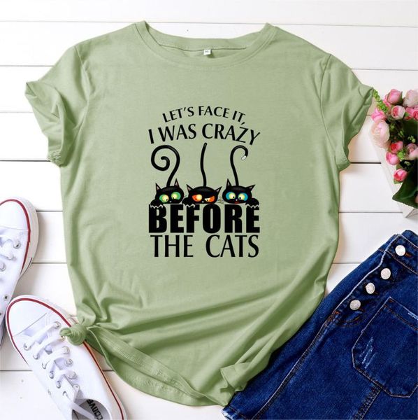 

women's t-shirt mystery letter cat pattern casual ladies 100% cotton short sleeve mom womens aesthetic concept clothes, White