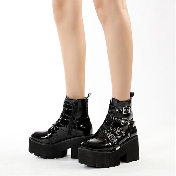 

boots halloween demonias shoes women square heel platform goth black spring autumn patent leather big size 43