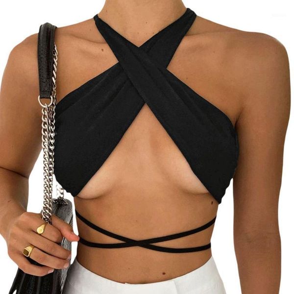 

women's tanks & camis ladies bandage halter tank women sleeveless backless solid color crop club elegant casual camisole stree, White