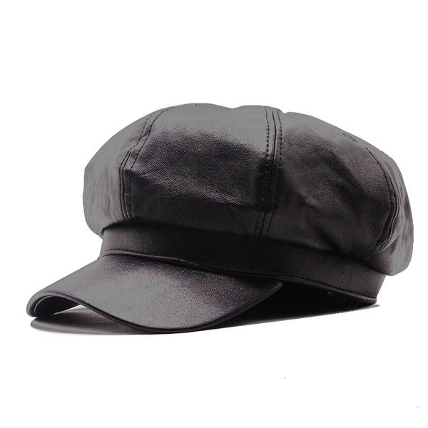 

wide brim hats 100% pu leather sboy cap women winter berets hat black brown vintage brand octagonal for men flat 8jx6, Blue;gray