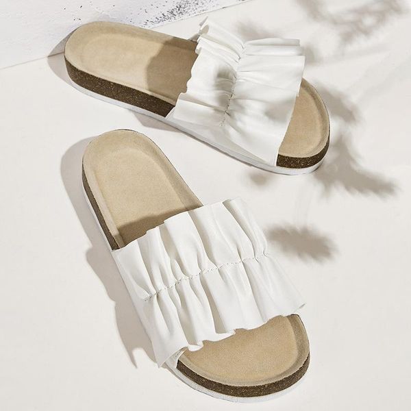 

slippers 2021 style women's drag fashion pleated one line, Black