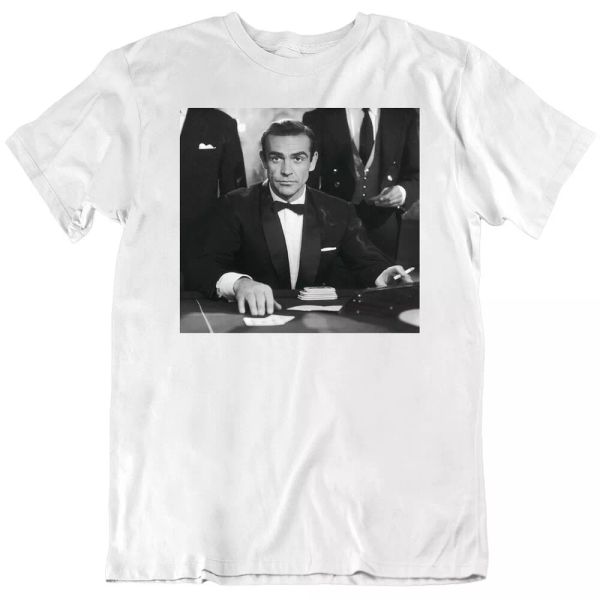 

james bond sean connery icon movie fan t shirt, White;black