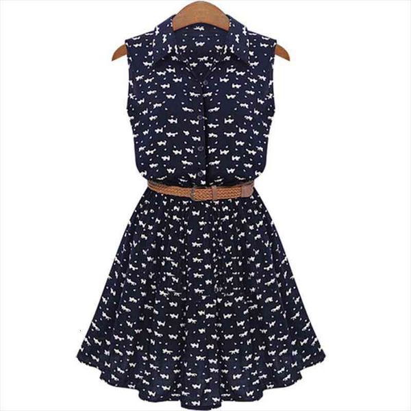 

summer recommended spot fall printing womens dress lapel sleeveless wonderful mini vestidos belt ks050, Black;gray