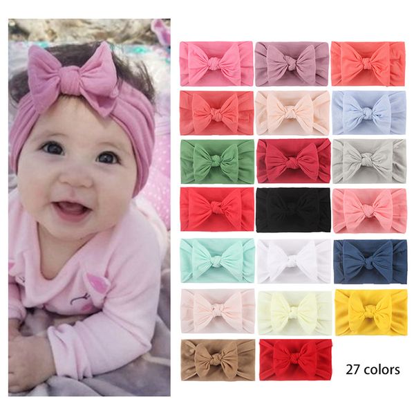 

baby turban headbands girls hairbands bow knot headband soft fashion headwraps nylon hair accessories, Slivery;white