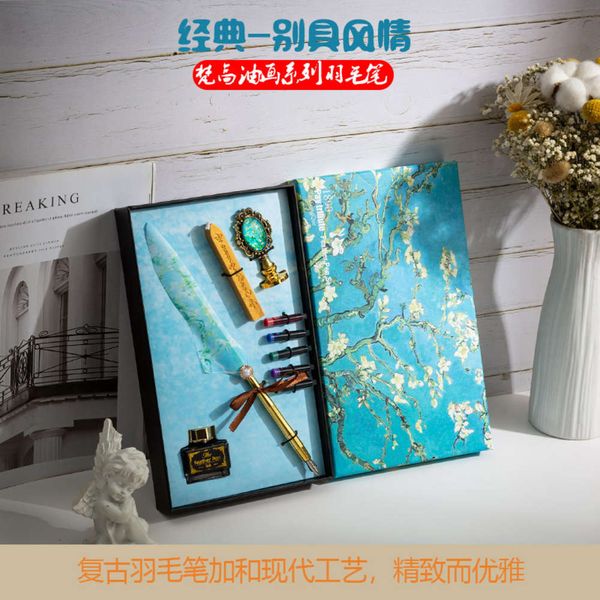 

the pen feather oil painting style creative dip set english calligraphy pen gift box