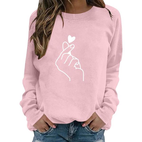 

women's hoodies & sweatshirts harajuku love casual solid round neck tee plus size printed pullover sweatshirt female clothing, Black