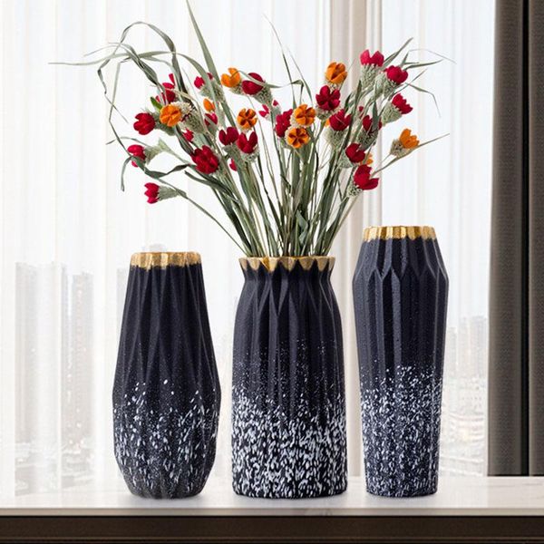 

vases nordic frosted modern black gold ceramic vase ornament deskflower arrangement living room decoration home furnishings crafts