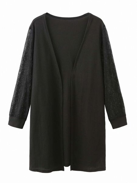 

plus solid open front kimono x2b6#, Black