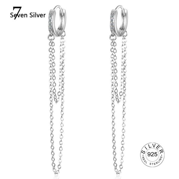 

hoop & huggie 925 sterling silver sparkling mosaic cubic zircon tassel chain earrings ear jewelry for women gifts trendy, Golden;silver