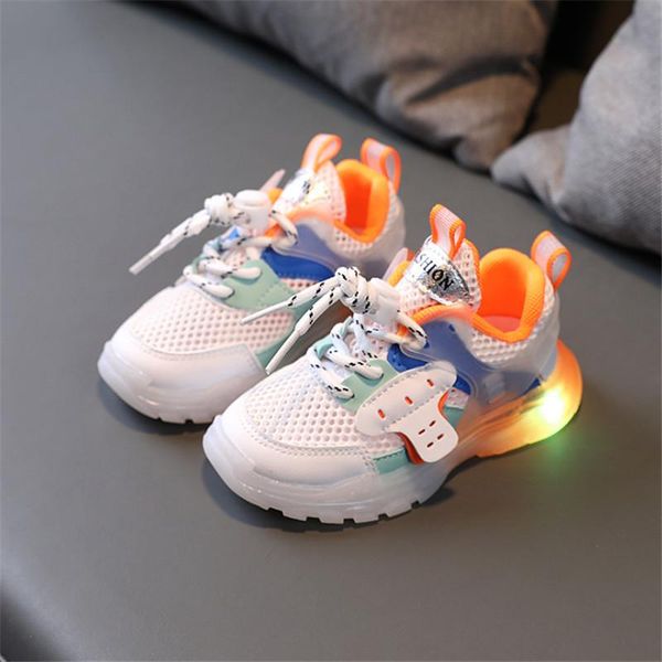 

summer children shoes mesh led light toddler girls boys sneakers breathable fashion kids up size 21-30 athletic & outdoor, Black