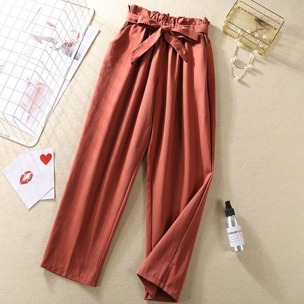 

women's pants & capris bow lace-up loose capri spring summer casual high waist ankle length, Black;white