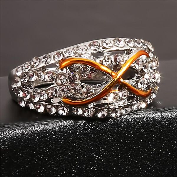 

fashion two tone color bowknot ring trenty style size 6/7/8/9/10 for women wedding engagement rings jewelry gift, Slivery;golden