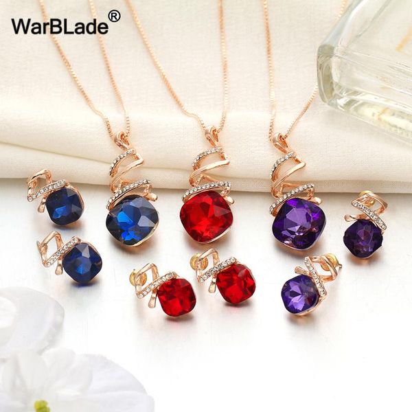 

earrings & necklace warblade 10set fashion austrian crystal earring jewelry sets pendant stud set for women bridal wedding, Silver