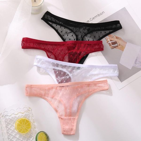 

low-waist female underpants g-string thong pure color women panties mesh perspective briefs lace women's, Black;pink