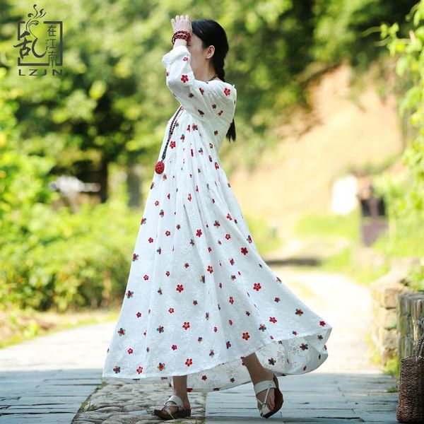 

sweet embroidery dress 2021 autumn women long dresses mori girl maxi high waist robe tunic cotton gown 32242 casual, Black;gray